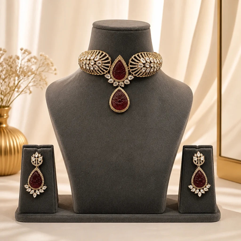 Velzora Zariya Crimson Veil Choker-Ruby Red