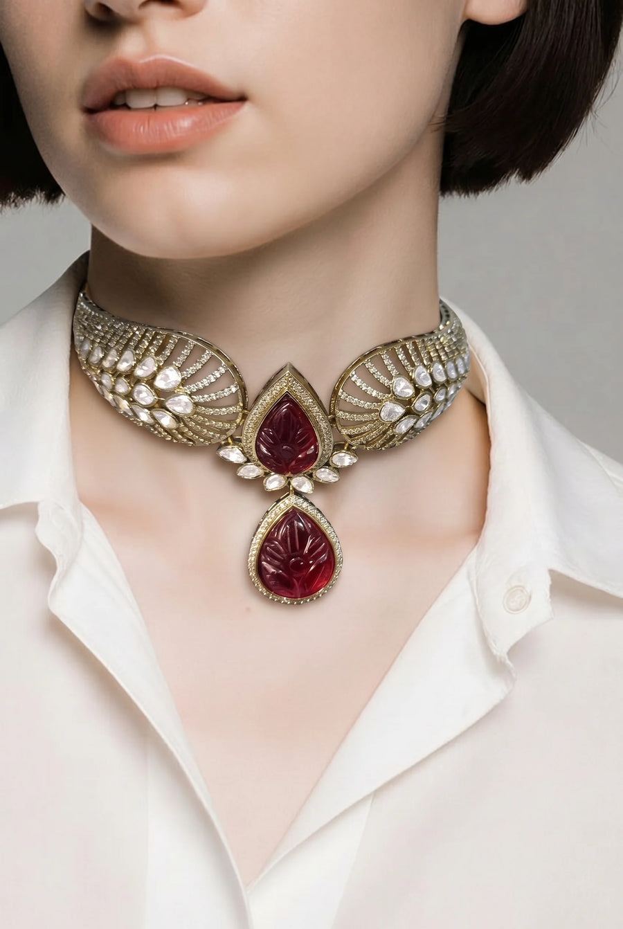 Velzora Zariya Crimson Veil Choker-Ruby Red