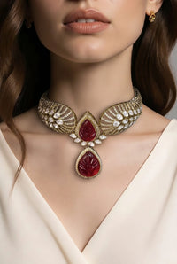 Velzora Zariya Crimson Veil Choker-Ruby Red