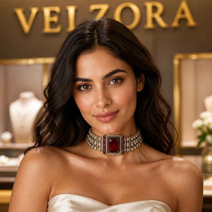 Velzora Zariya Aura Choker-Ruby Red