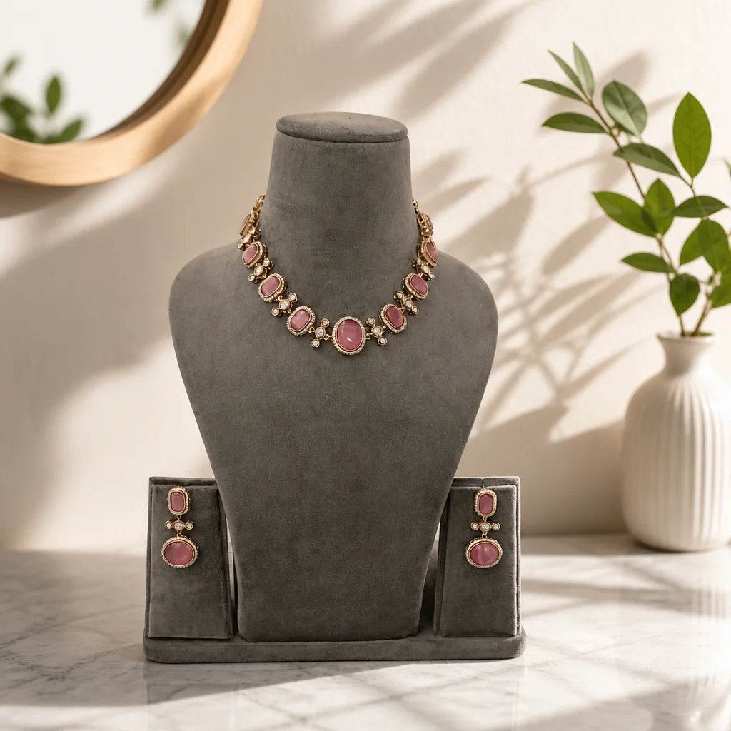 Velzora Zariya Gulnaar Necklace-Pink
