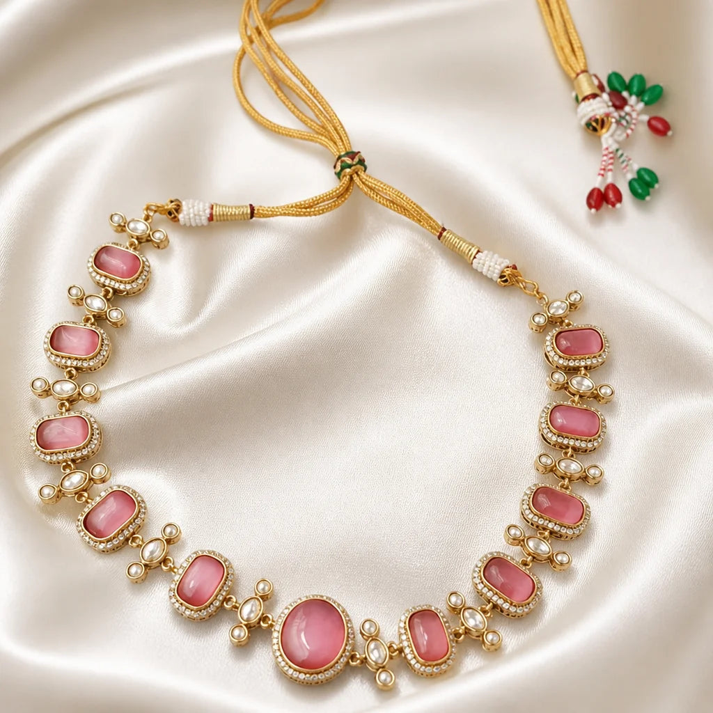 Velzora Zariya Gulnaar Necklace-Pink